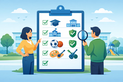 Parents evaluating academics and teaching quality while choosing a school