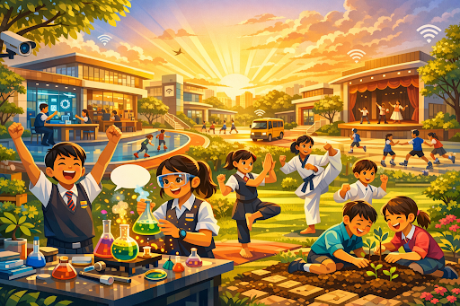 Students learning through academics, sports, arts and hands-on activities