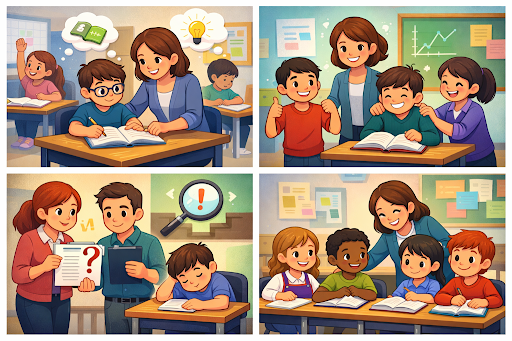 Teacher supporting students through targeted classroom coaching