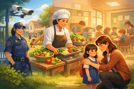 Safe & caring school environment with healthy meals and support