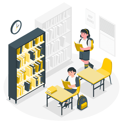 students studying in a library