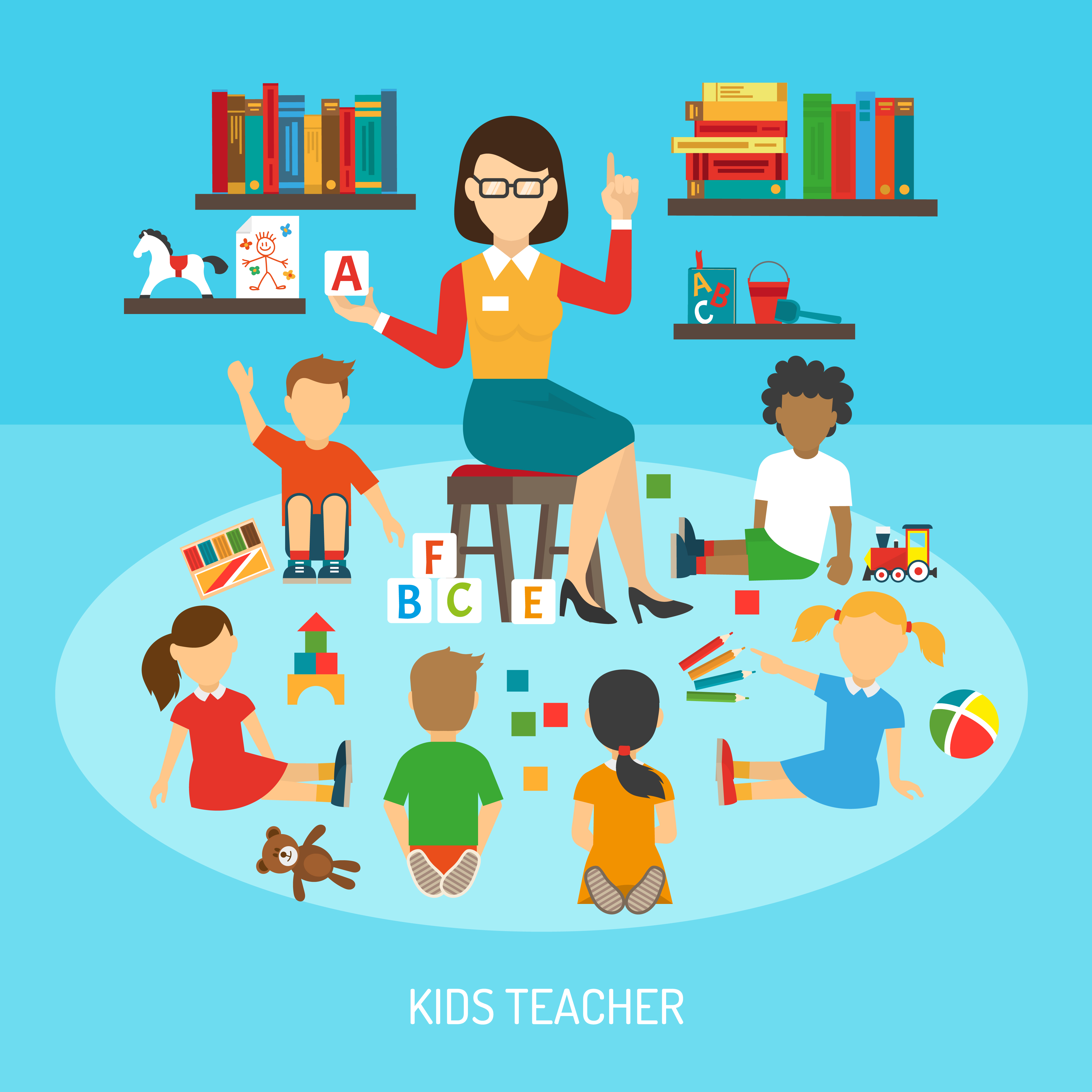 A teacher teaching a group of montessori kids in a class