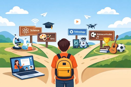 Student exploring diverse subjects and career learning paths