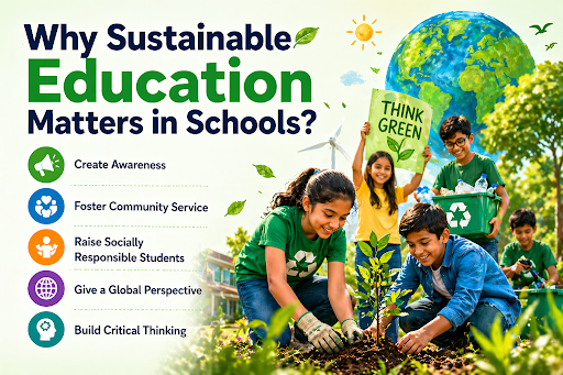 Students learning sustainability through tree planting and eco activities