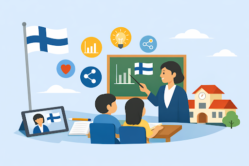 Teacher using Finnish method for interactive classroom learning
