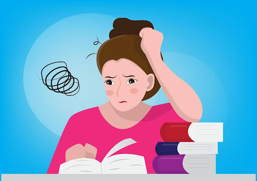 a student having anxiety and stress while studying