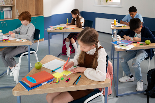 Students focused on classroom work