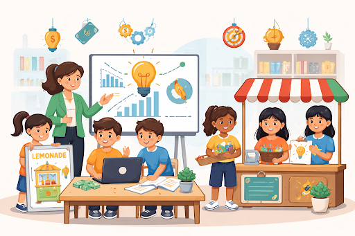 Students learning entrepreneurship through hands-on projects and activities