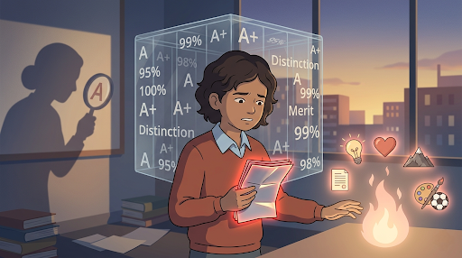 Student fearing mistakes under pressure of perfect grades