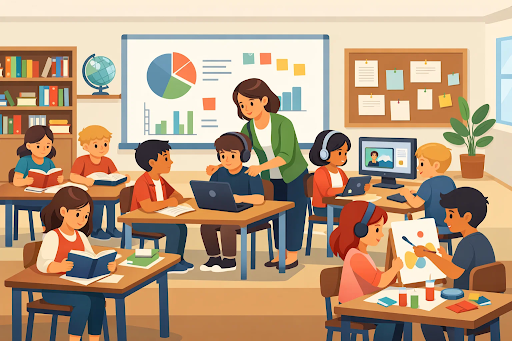 Students learning in different ways with personalized teaching approaches