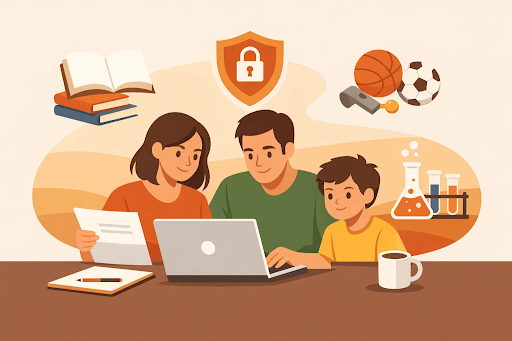 Parents and child exploring school options