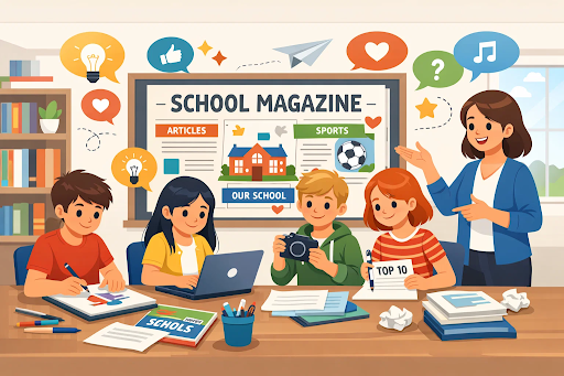 Students creating school magazine to boost participation and creativity