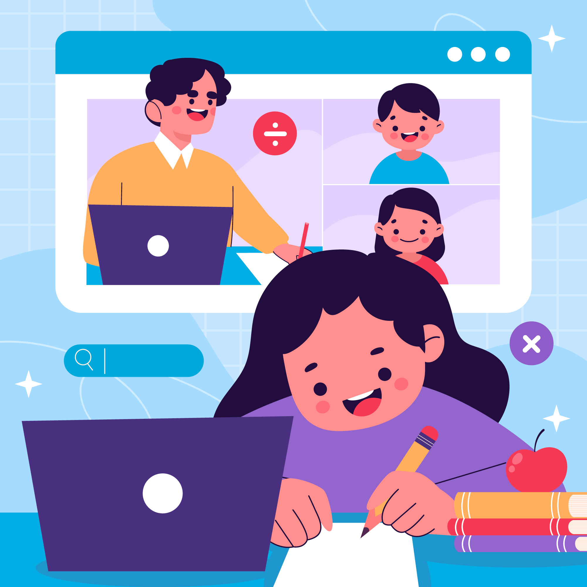 A teacher teaching in an online class