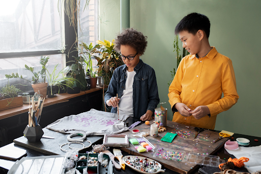Students engaged in creative learning