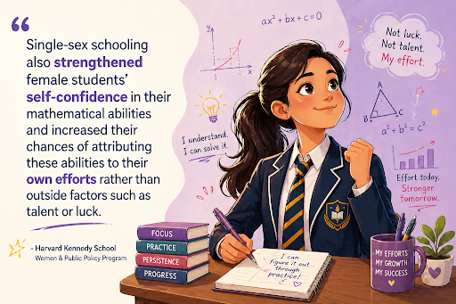 Illustration of confident girl excelling in mathematics learning
