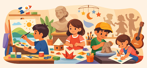 Children learning patience through art and craft activities