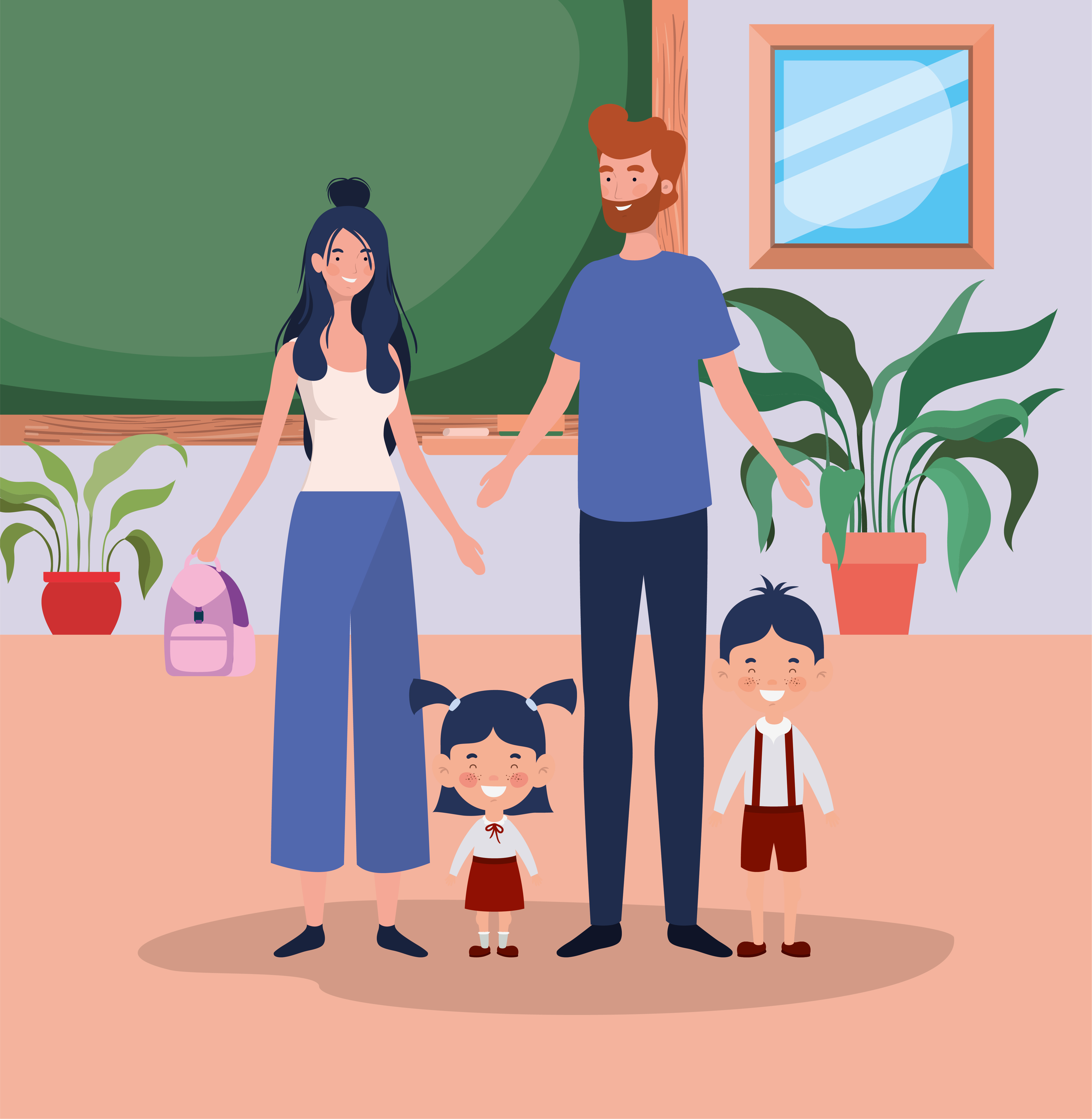 Parents with their kids at school