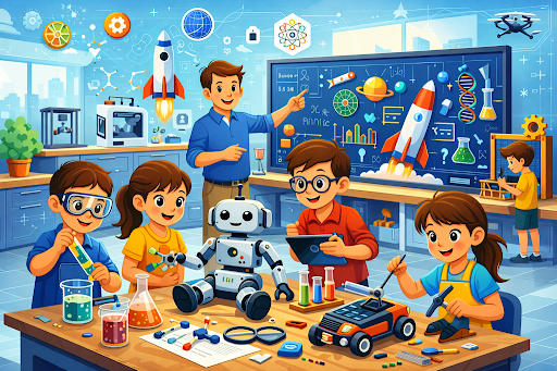 Students engaged in hands-on STEM learning