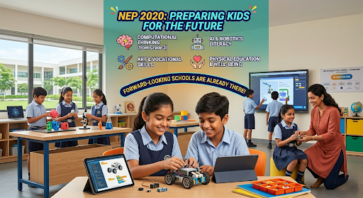 Students learning robotics and future-ready skills under NEP 2020