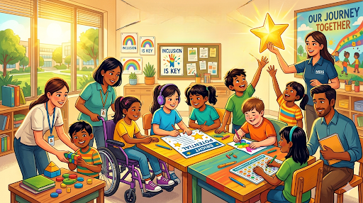 Inclusive classroom where diverse students learn and collaborate together