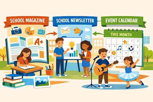 School magazine, newsletter and calendar promoting student participation