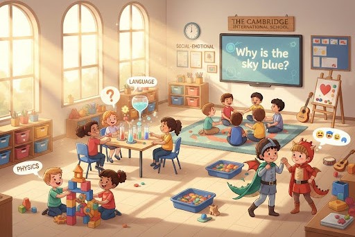 Children engaged in interactive classroom learning activities