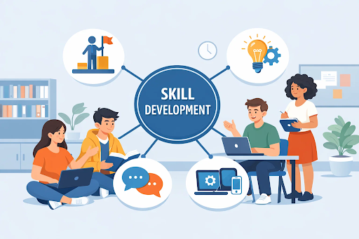 Students building skills through collaborative learning activities