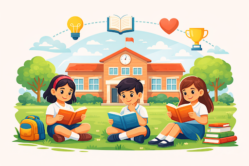 Students reading outdoors and building learning skills together