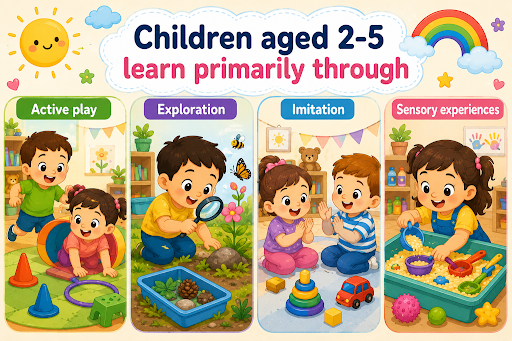Children aged 2-5 learn through play, exploration and sensory activities