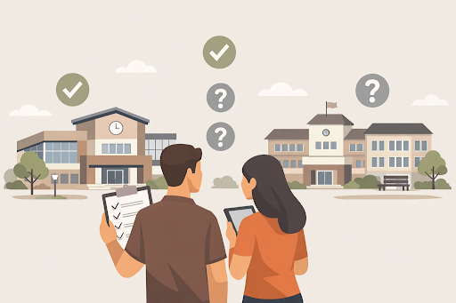 Parents comparing school options and choices
