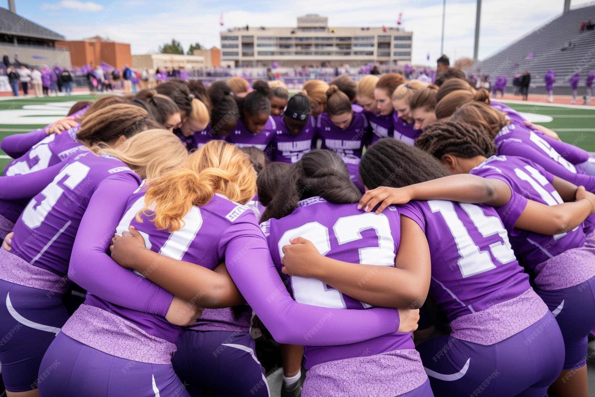 women team holding each other in a circle 
