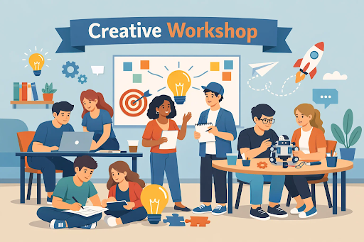Students participating in a creative workshop and hands-on learning