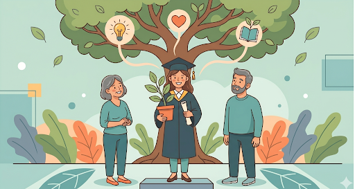 Student graduation supported by family and personal growth