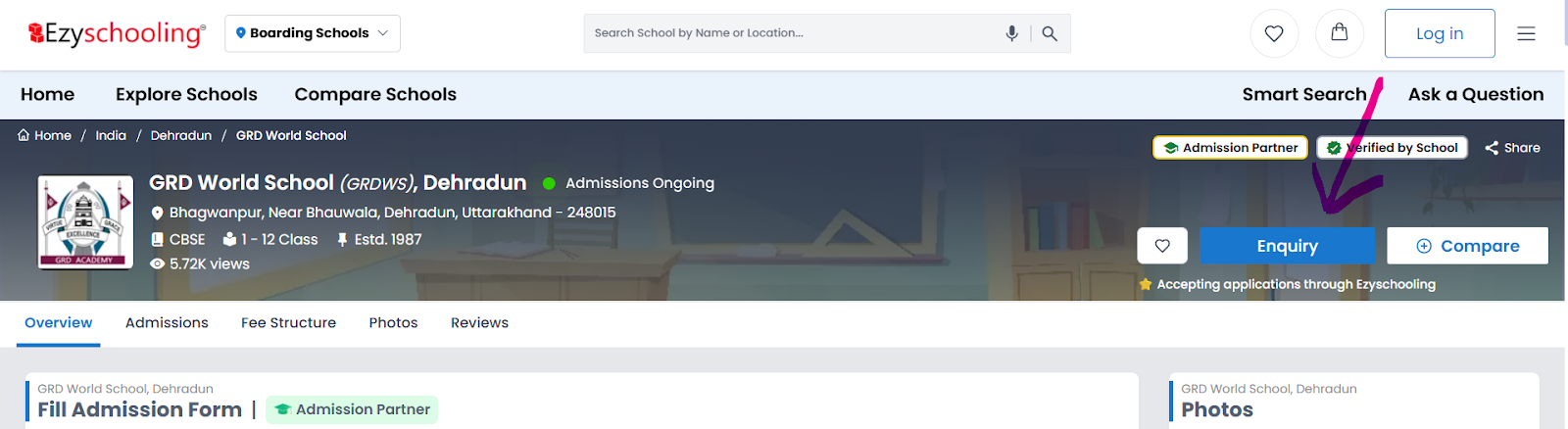 Enquiry option to  speak with the ezyschooling experts 