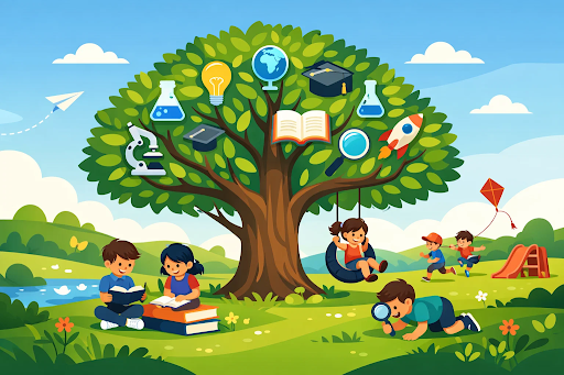 Students learning and exploring under a nurturing academic environment