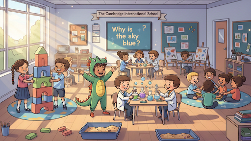 Young students exploring science and play-based learning in class