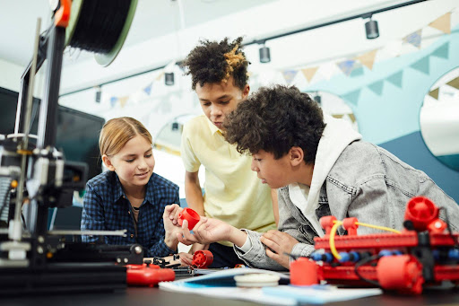 Students collaborating on a robotics project