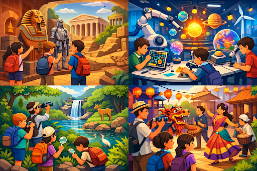 Students on interactive educational field trips
