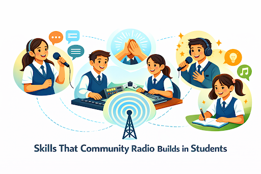 Students developing communication and teamwork skills through school radio activities