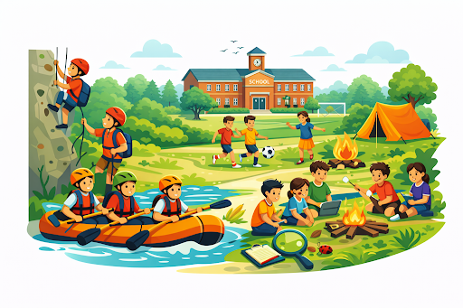 Students engaged in outdoor school activities and learning