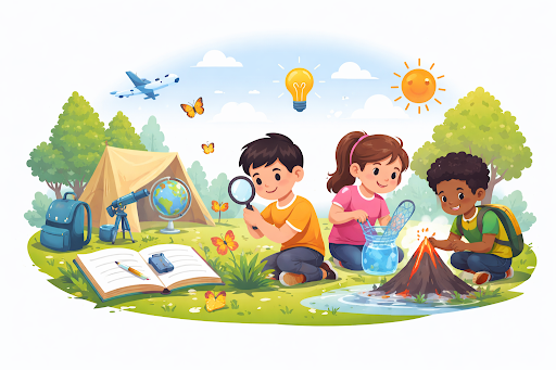 Children exploring nature through joyful, hands-on learning