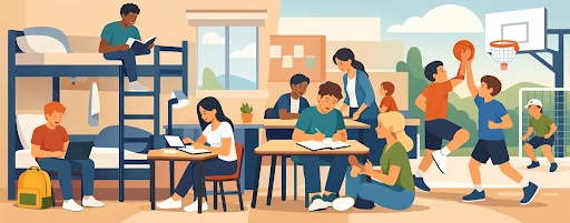 Students managing studies and activities independently in hostel life