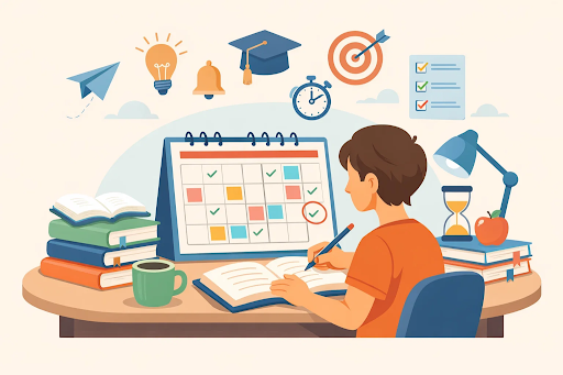 Student planning study schedule using an academic calendar