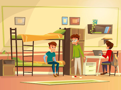Students in a boarding school dormitory building independence and friendships