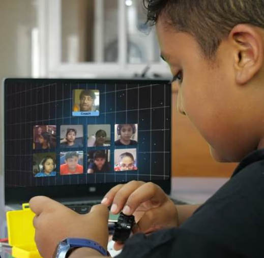 A student attending an online class